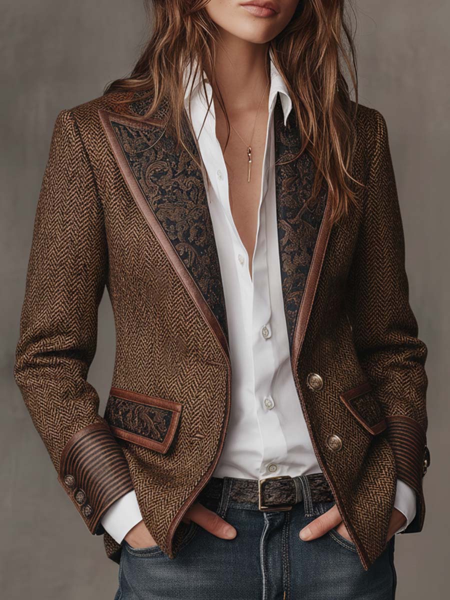Francesca | Blazer mit Bedruckten Einsätzen im Fischgrätmuster – Bild 1