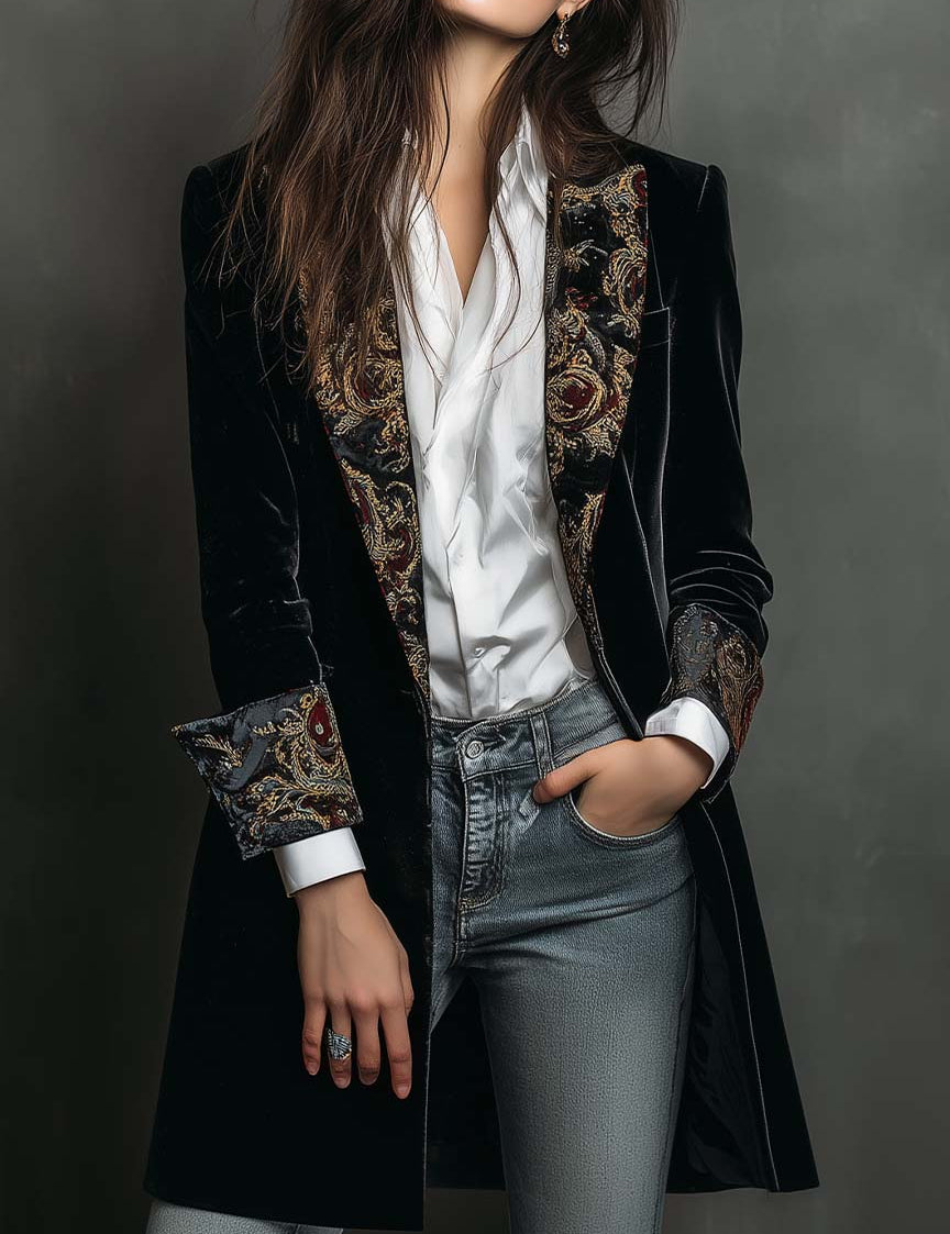 Camilla | Enganliegender Blazer mit schwarzem Barockmuster – Bild 1