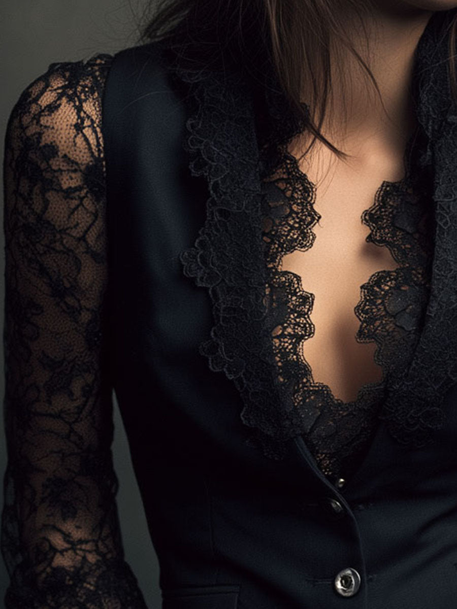 Vittoria | Blazer Schwarz mit Halbtransparenten Ärmeln – Bild 17