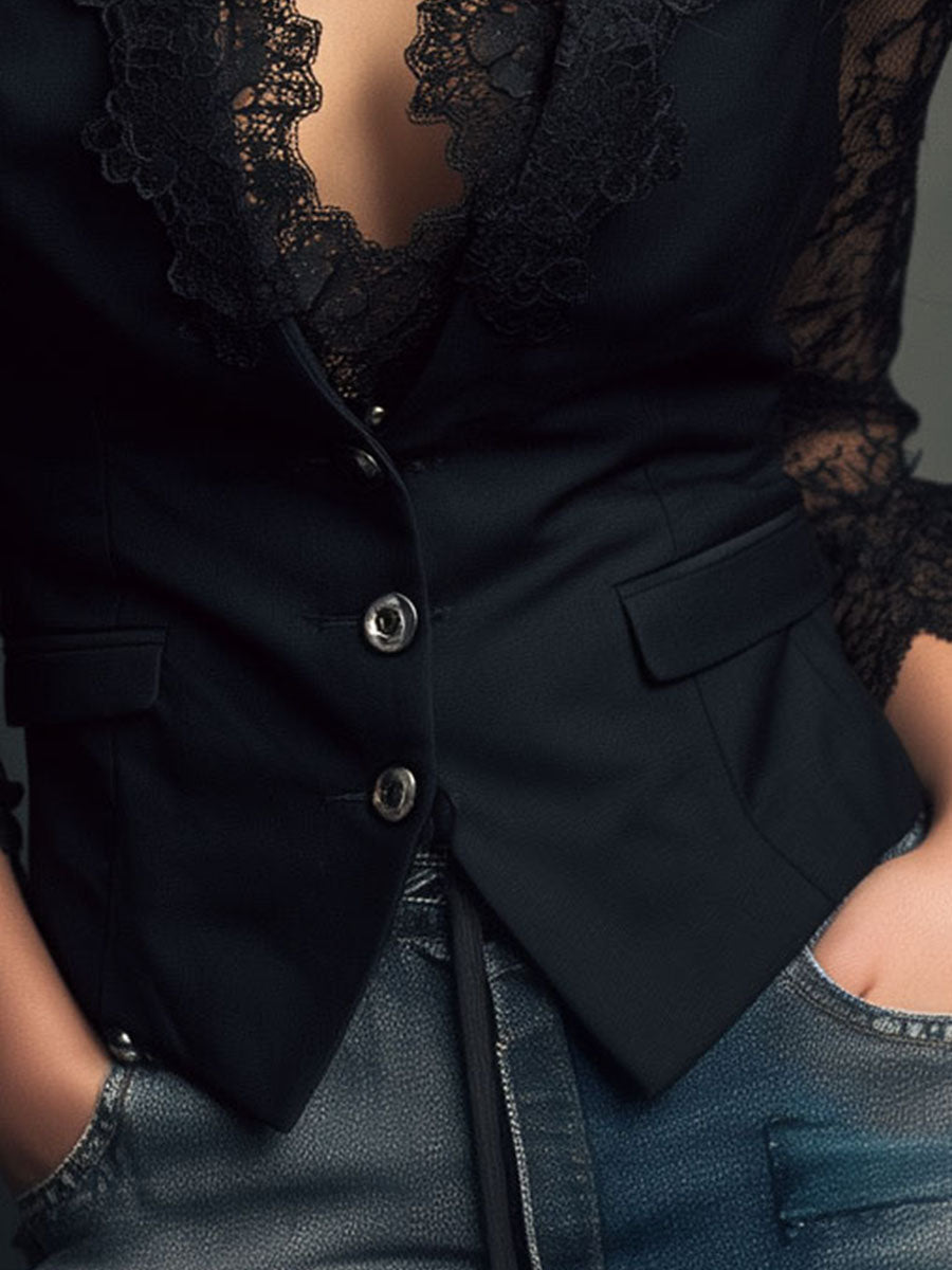 Vittoria | Blazer Schwarz mit Halbtransparenten Ärmeln – Bild 18