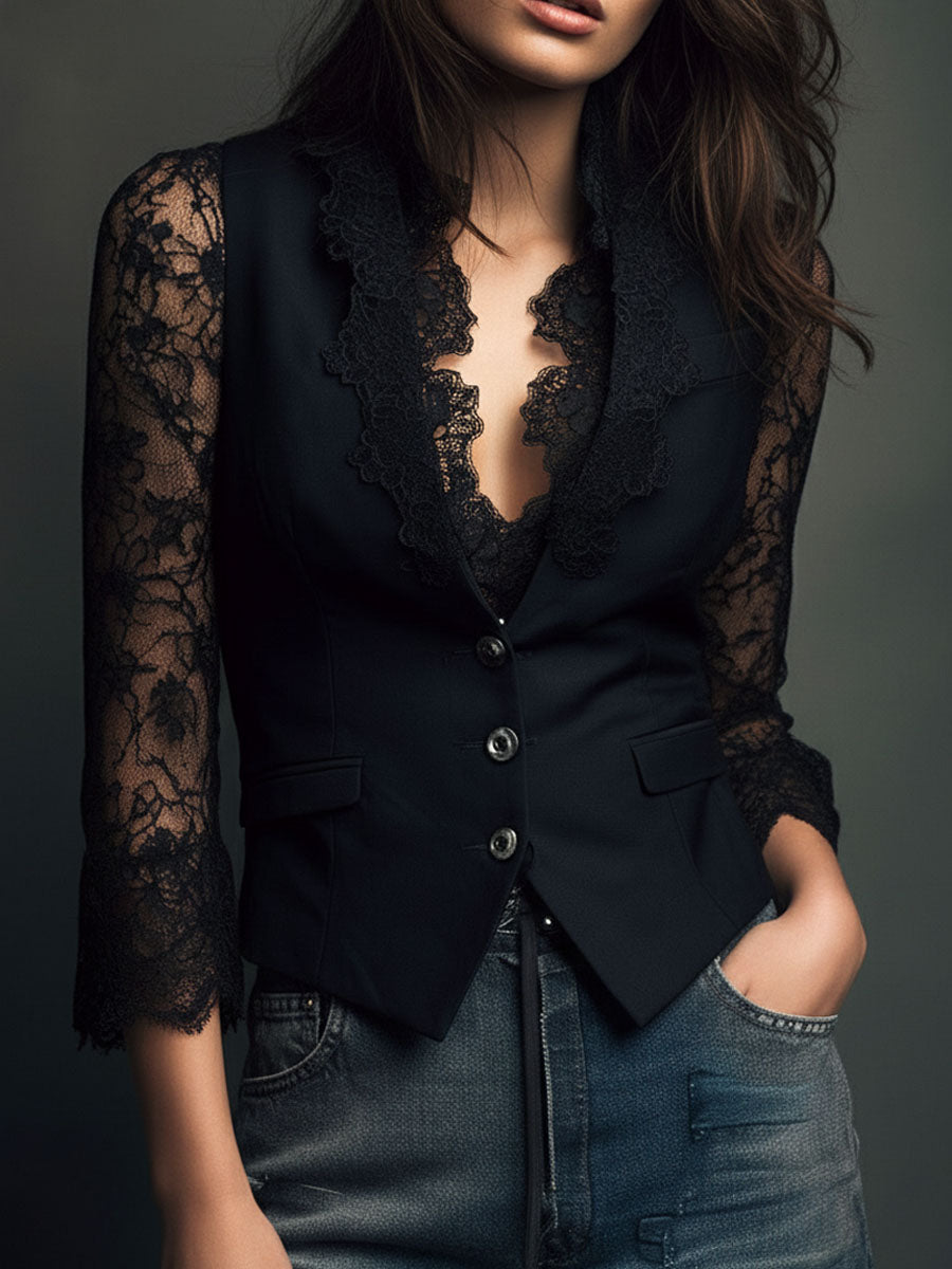 Vittoria | Blazer Schwarz mit Halbtransparenten Ärmeln – Bild 8