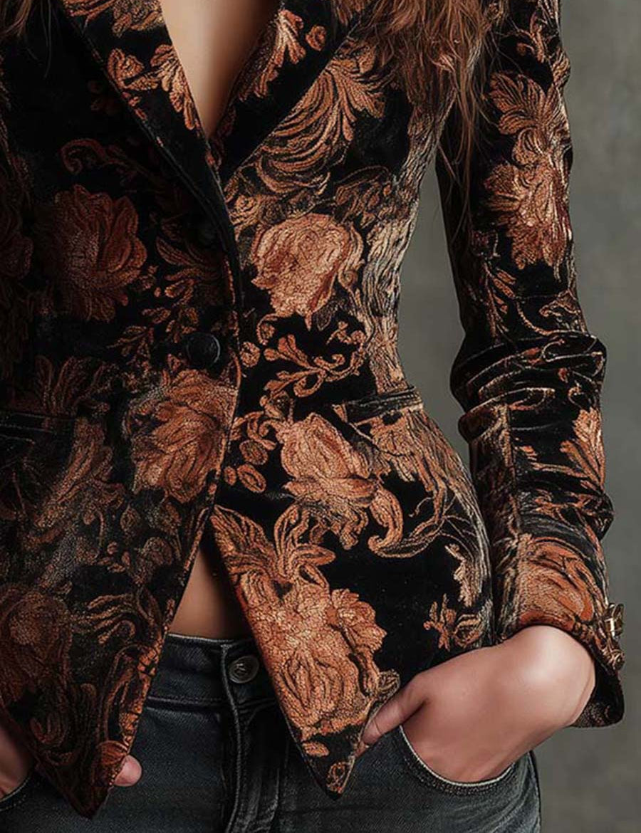 Sofia | Maßgeschneiderte Blazer mit schwarzem und bronzefarbenem Blumenmuster – Bild 4