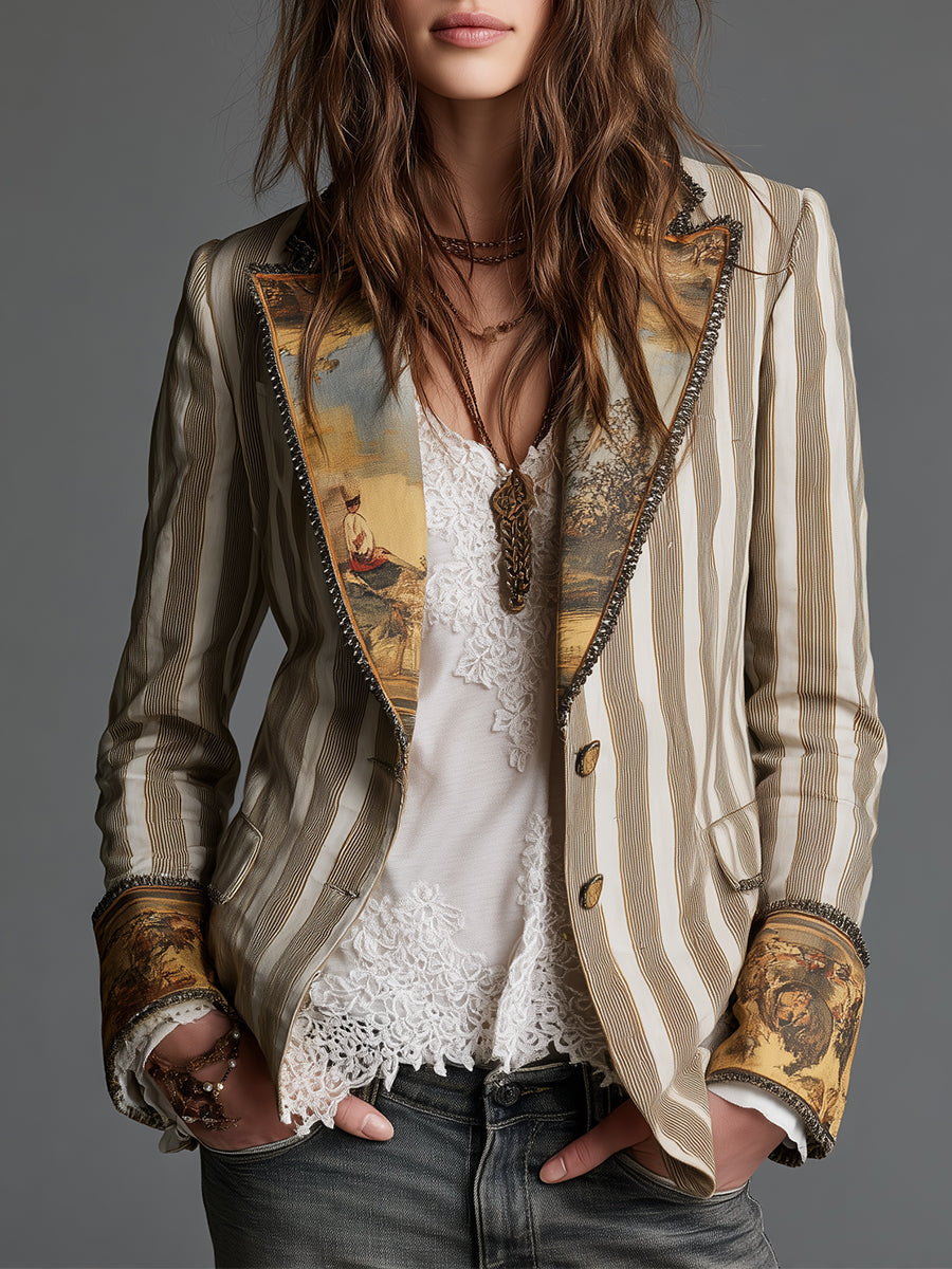 Rosanna | Gestreifter Boho-Blazer mit bedrucktem Kragen–Bild1