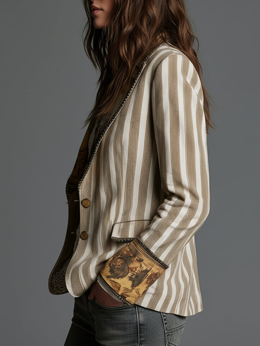 Rosanna | Gestreifter Boho-Blazer mit bedrucktem Kragen–Bild2