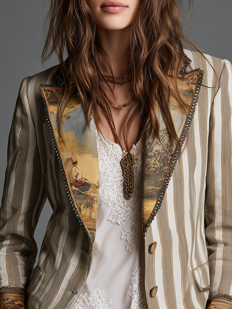 Rosanna | Gestreifter Boho-Blazer mit bedrucktem Kragen–Bild4