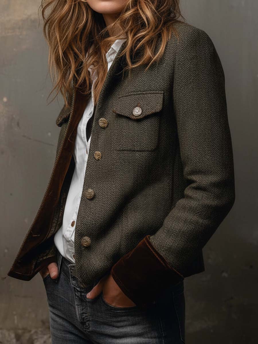 Bella | Vintage Blazer in Fischgrät mit Kontrastprofilen – Bild 2