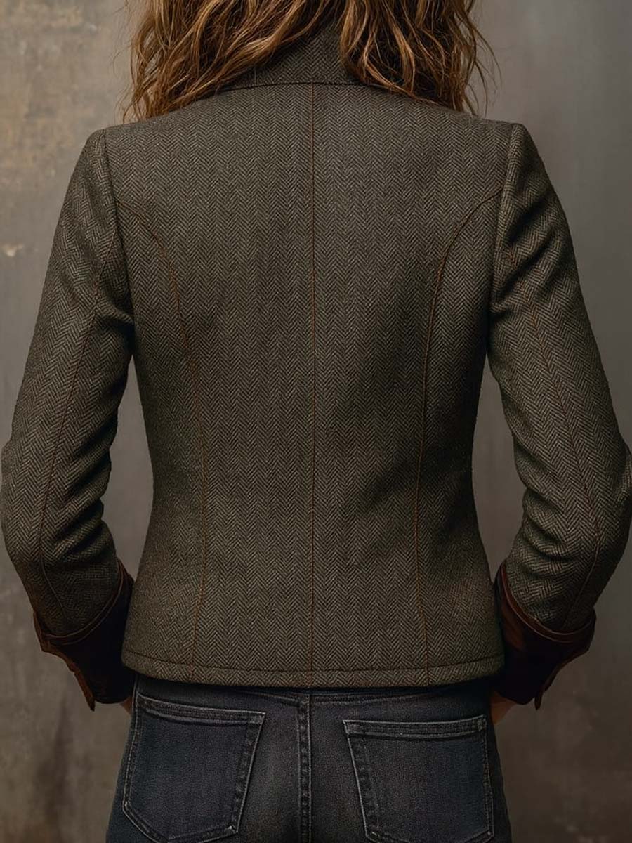 Bella | Vintage Blazer in Fischgrät mit Kontrastprofilen – Bild 3