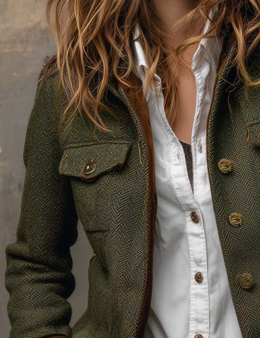 Bella | Vintage Blazer in Fischgrät mit Kontrastprofilen – Bild 4