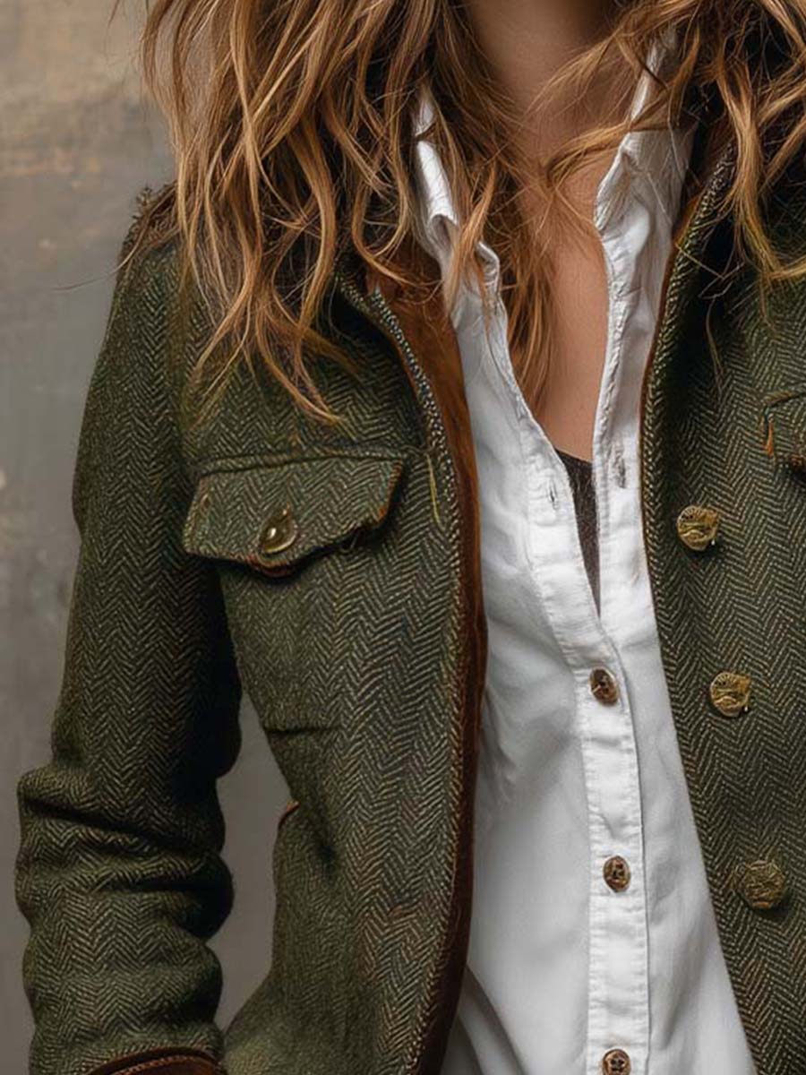 Bella | Vintage Blazer in Fischgrät mit Kontrastprofilen – Bild 4