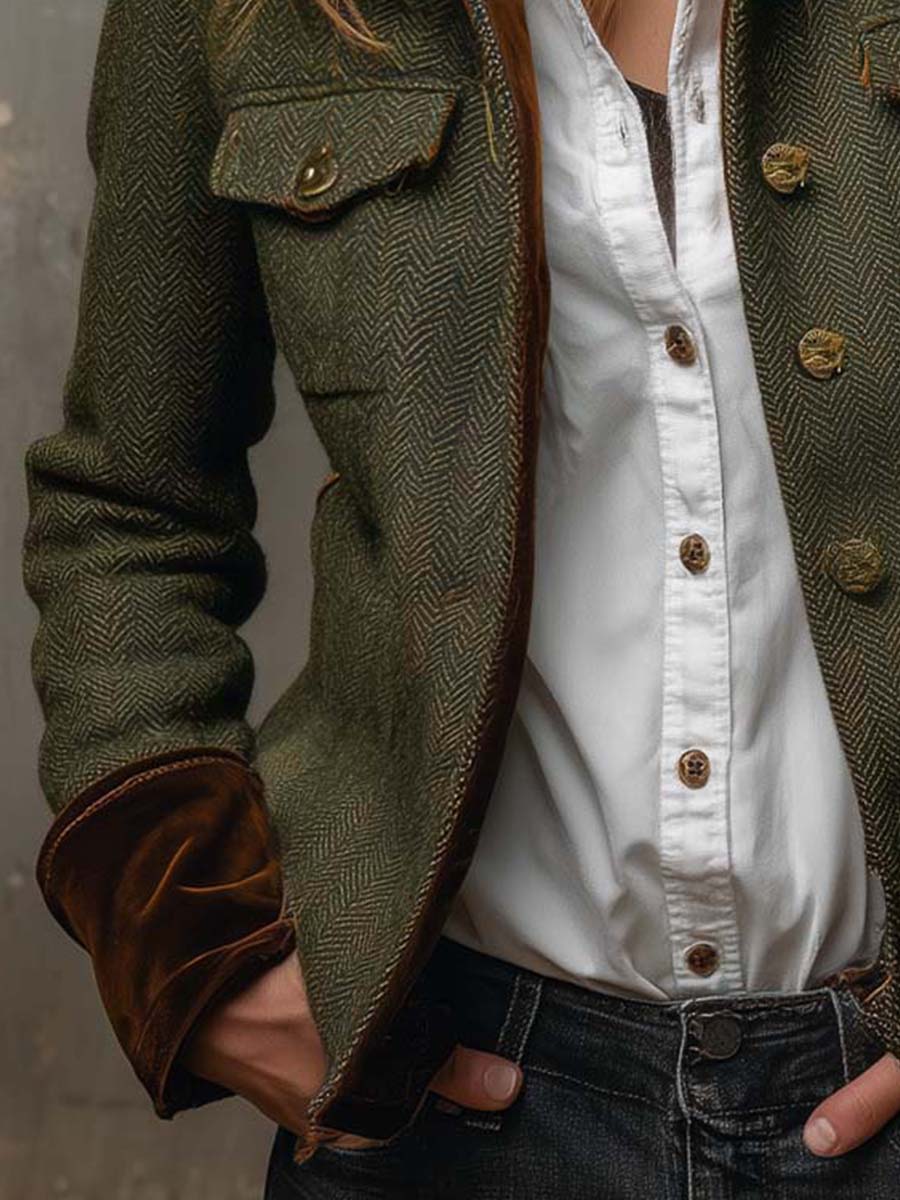Bella | Vintage Blazer in Fischgrät mit Kontrastprofilen – Bild 5