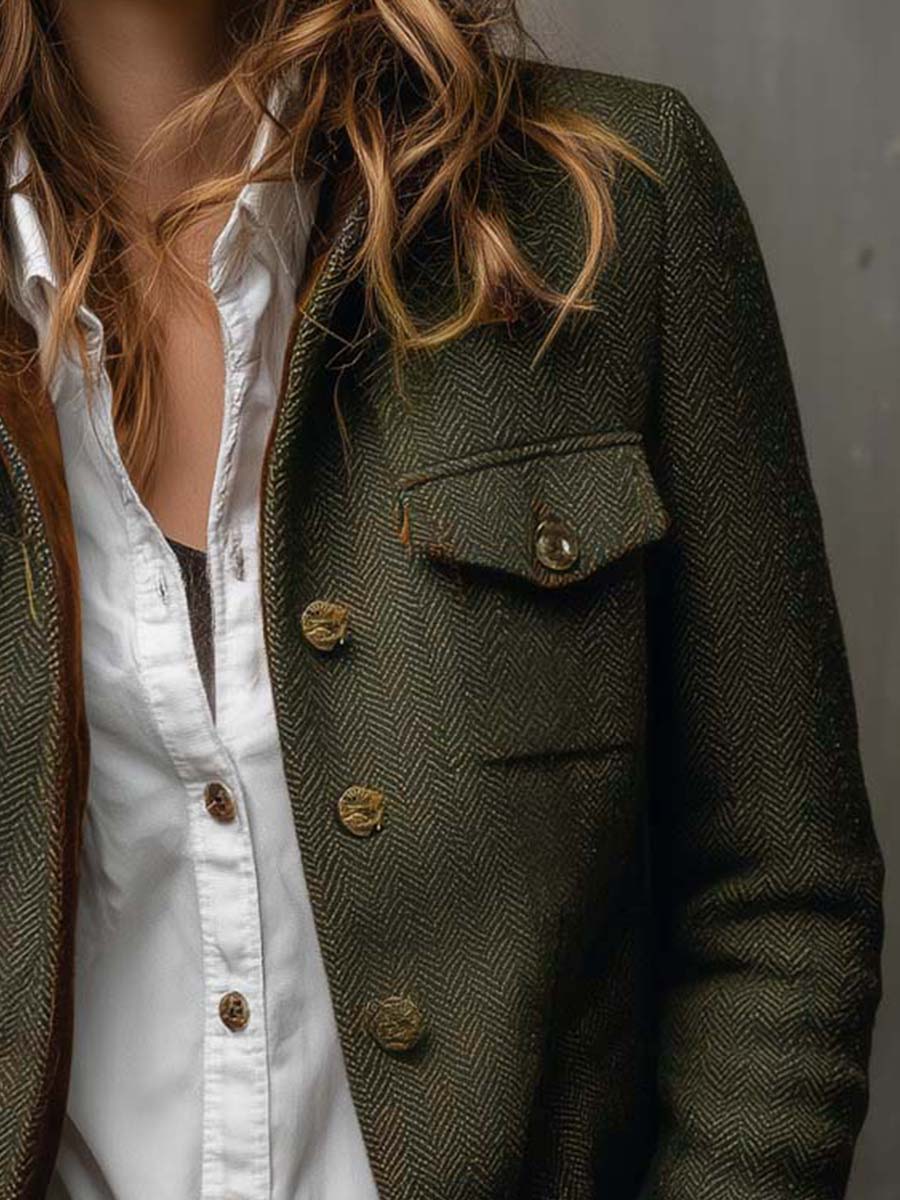Bella | Vintage Blazer in Fischgrät mit Kontrastprofilen – Bild 6