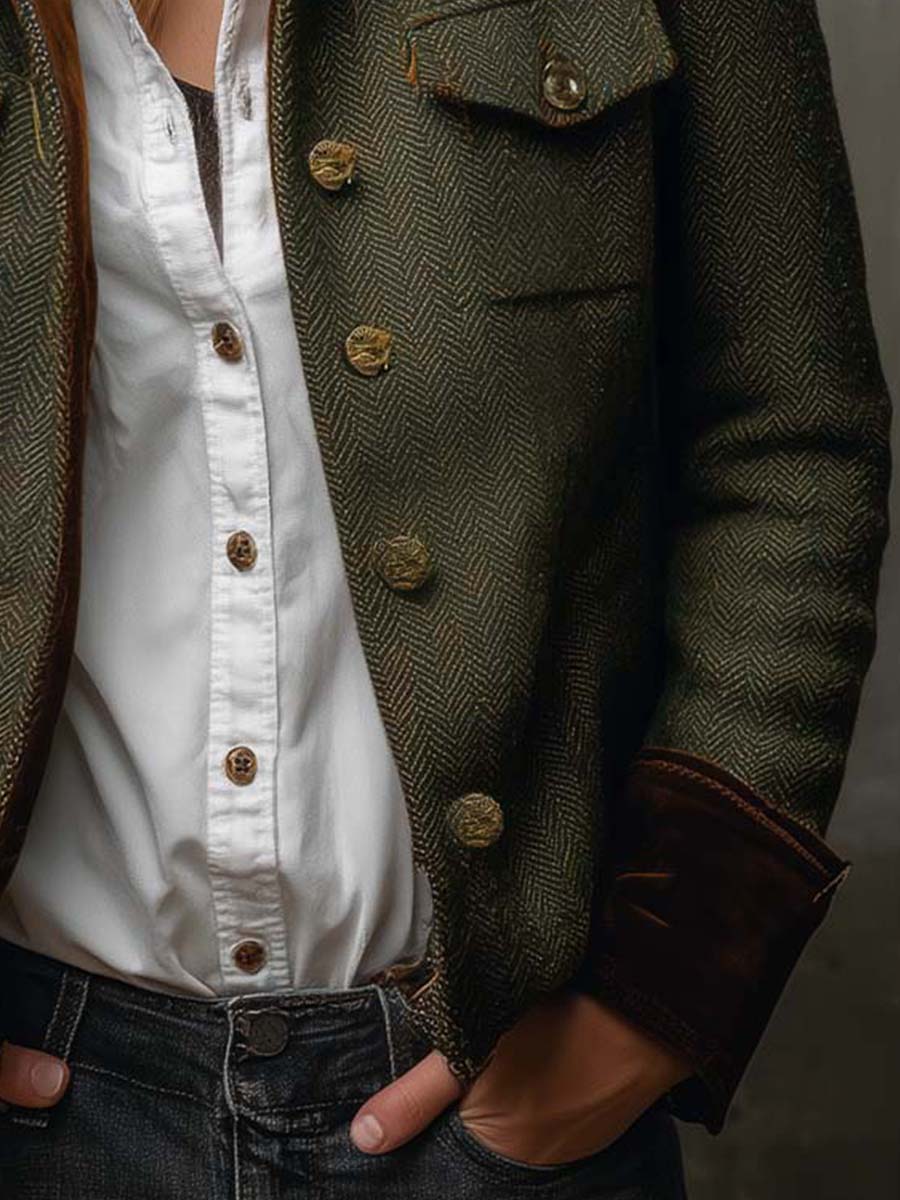 Bella | Vintage Blazer in Fischgrät mit Kontrastprofilen – Bild 7