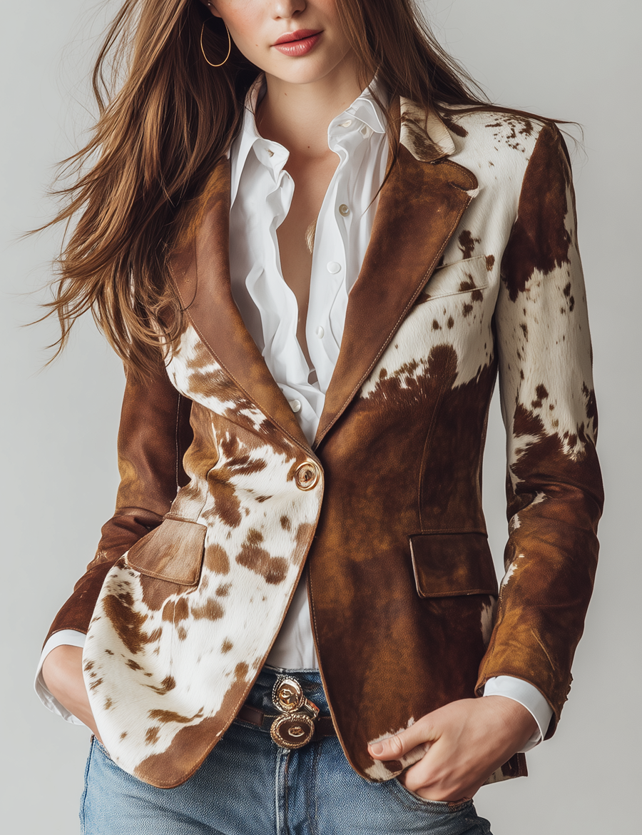 Alessia | Vintage Blazer mit Kuhmuster aus umweltfreundlichem Material–Bild1