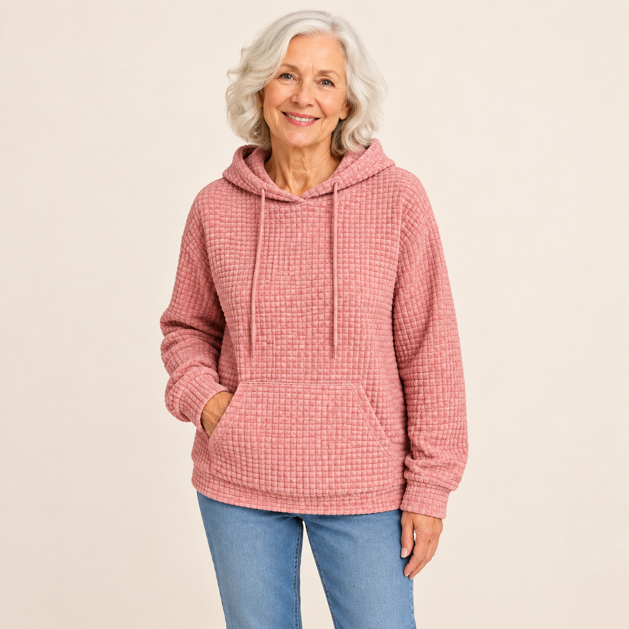 Ina – Strukturierter Hoodie – Rosa Vorderansicht