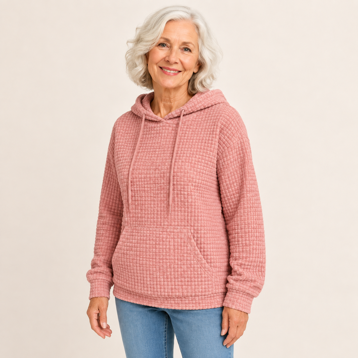 Ina – Strukturierter Hoodie – Rosa weitere Pose