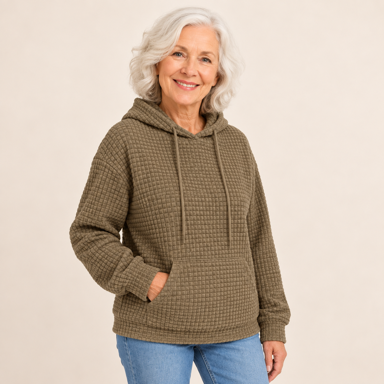 Ina – Strukturierter Hoodie – Khaki