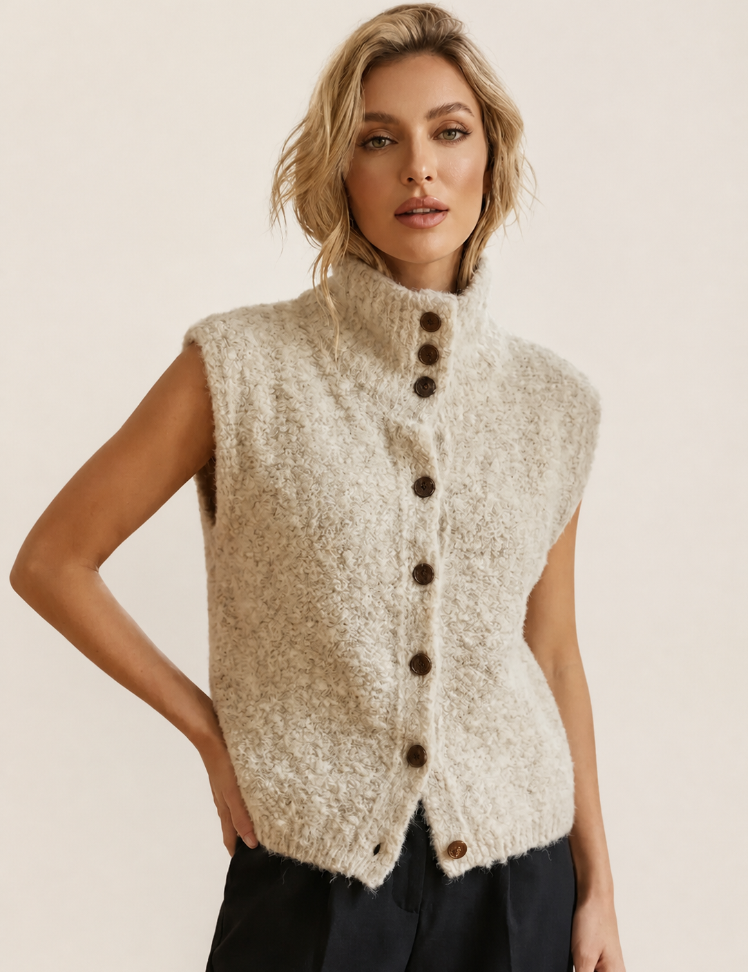 Ingrid | Eleganter ärmellos Cardigan – uniforme Produktaufnahme
