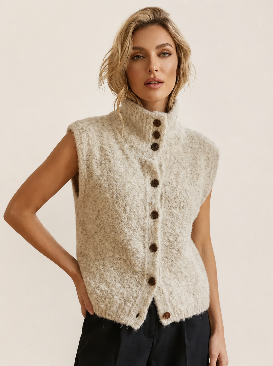 Ingrid | Eleganter ärmellos Cardigan – uniforme Produktaufnahme