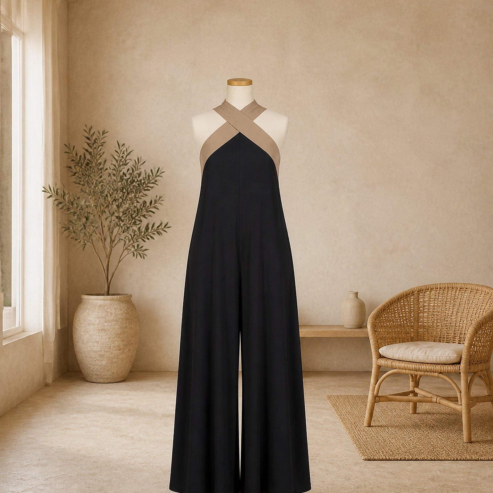 Rochie halter Ioana-Raluca neagră prezentată pe manechin