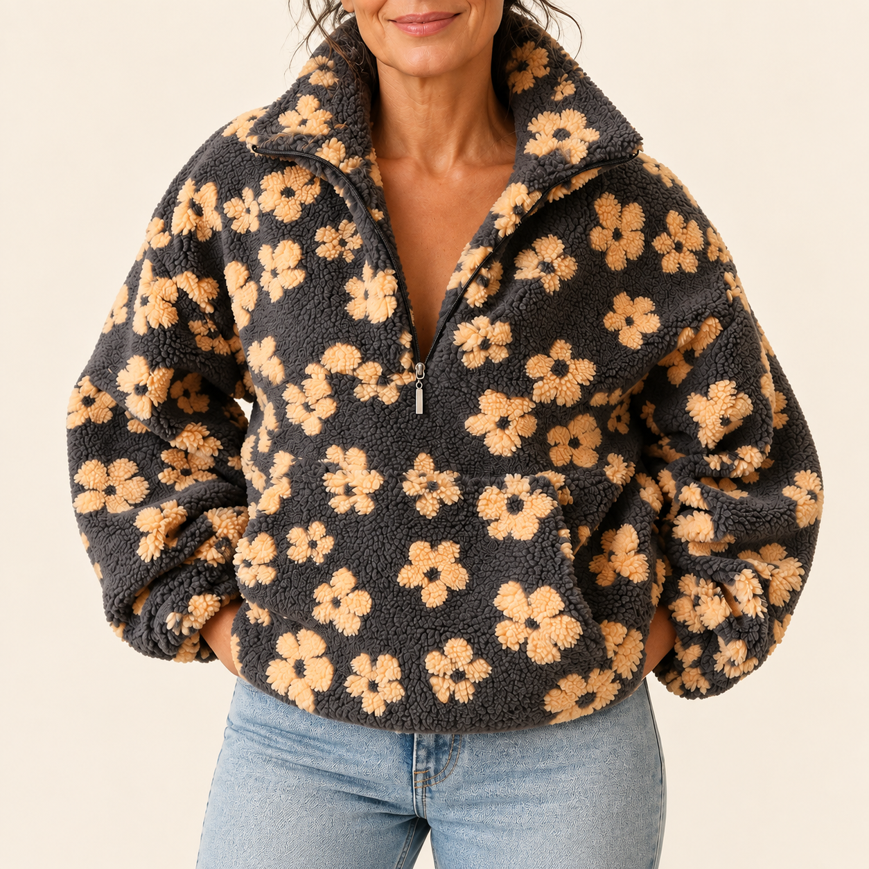 Isabela Sherpa-Pullover – Gelb – Detailansicht