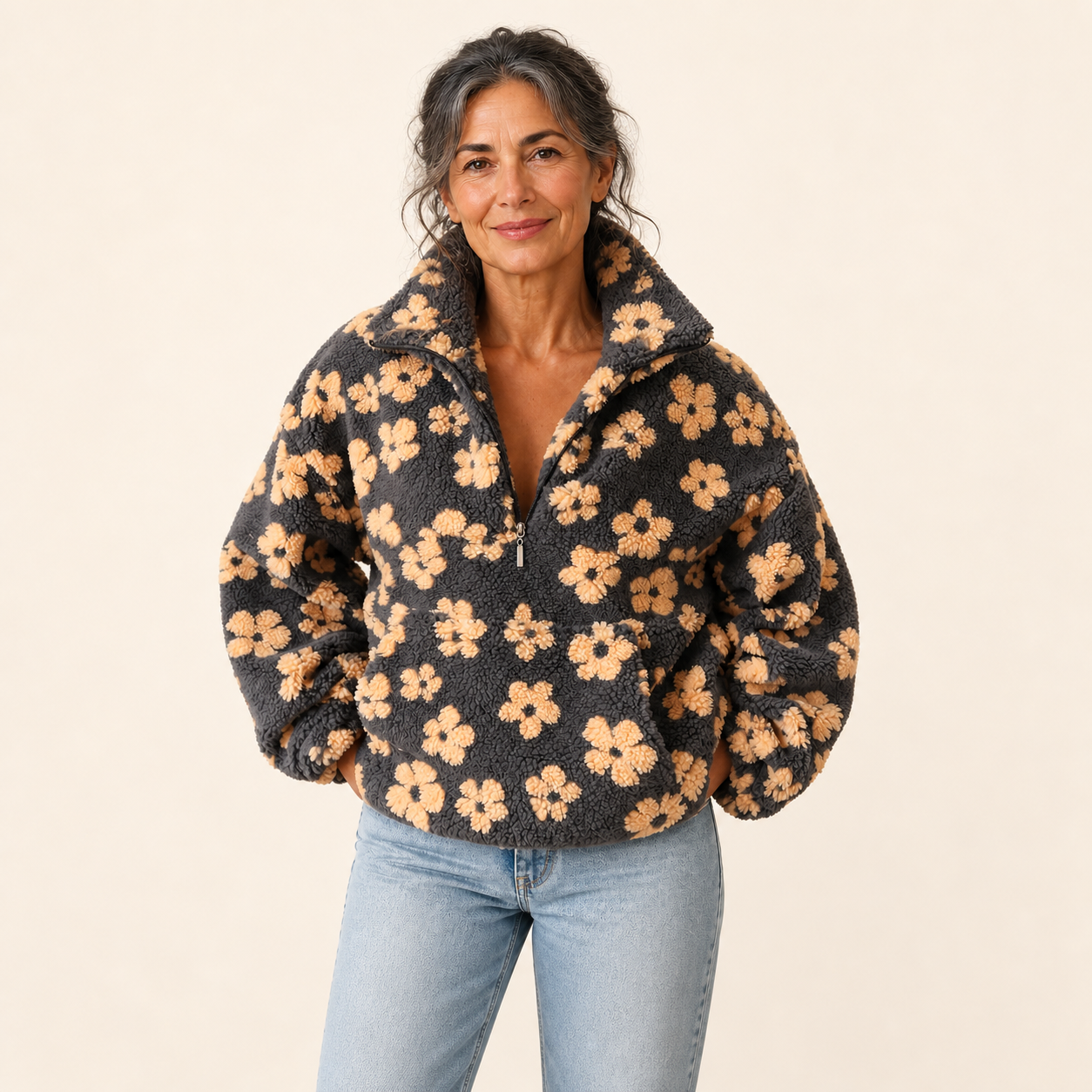 Isabela Sherpa-Pullover – Gelb – Frontalansicht
