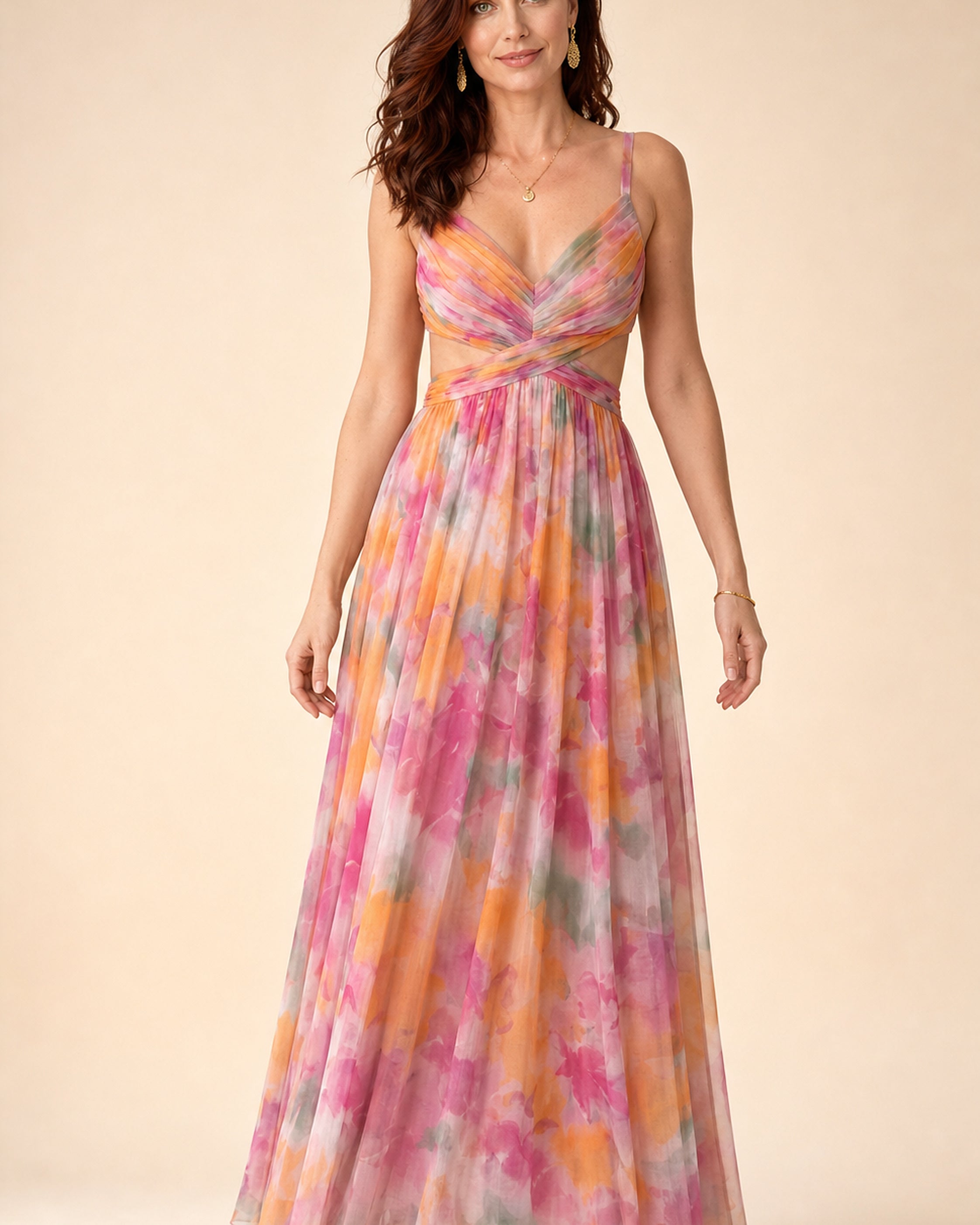 Rochie maxi Isel multicolor, vedere frontală în studio