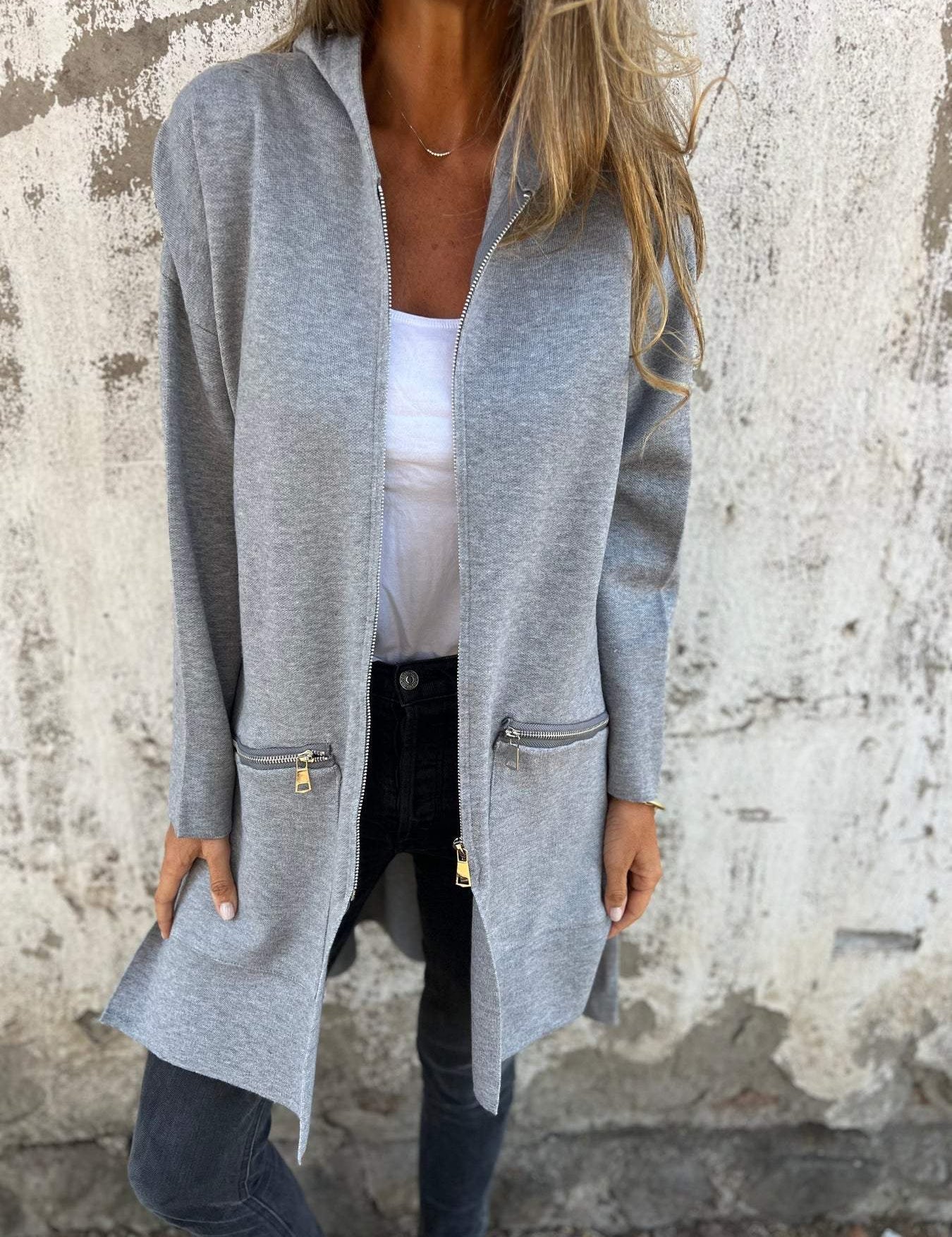 Olivia | Langer Cardigan Cardigan mit Kapuze – Bild 4