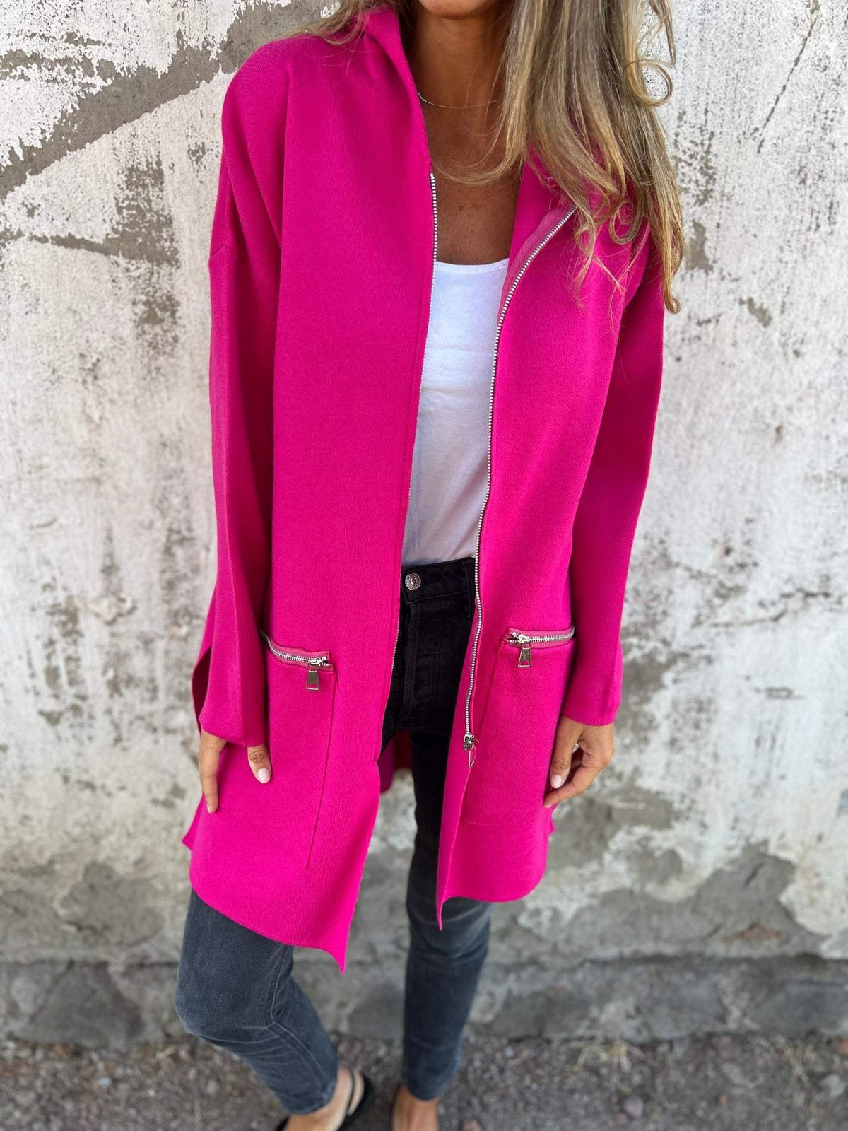Olivia | Langer Cardigan Cardigan mit Kapuze – Bild 8