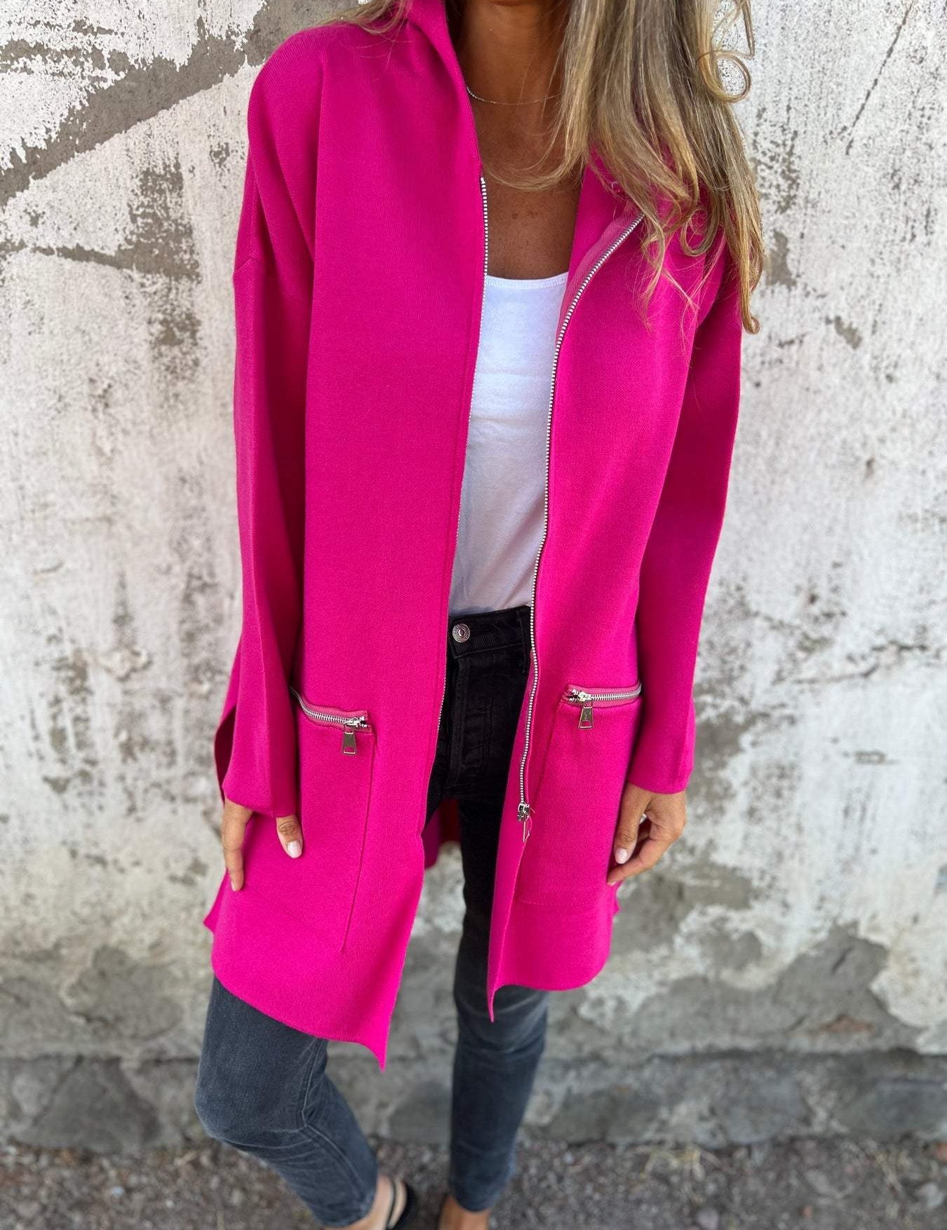 Olivia | Langer Cardigan Cardigan mit Kapuze – Bild 8