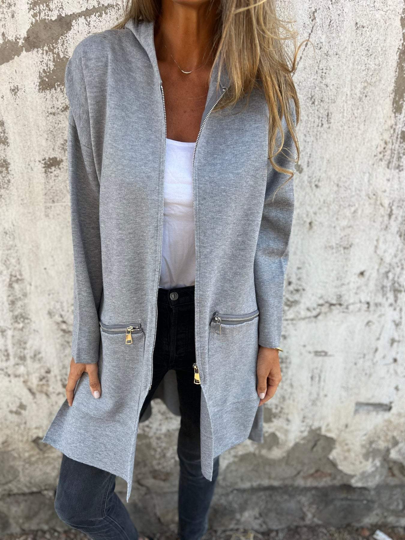 Olivia | Langer Cardigan Cardigan mit Kapuze – Bild 4