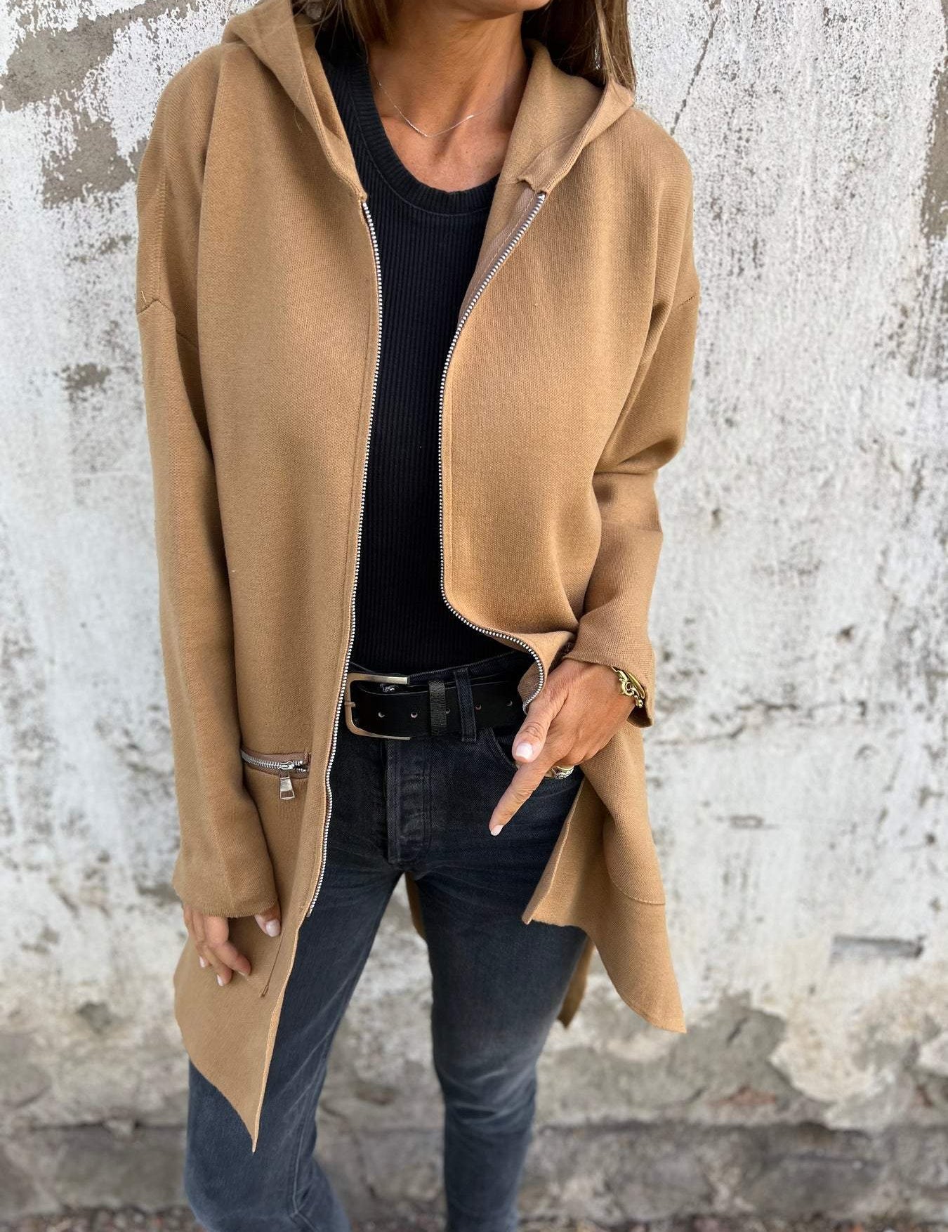 Olivia | Langer Cardigan Cardigan mit Kapuze – Bild 7