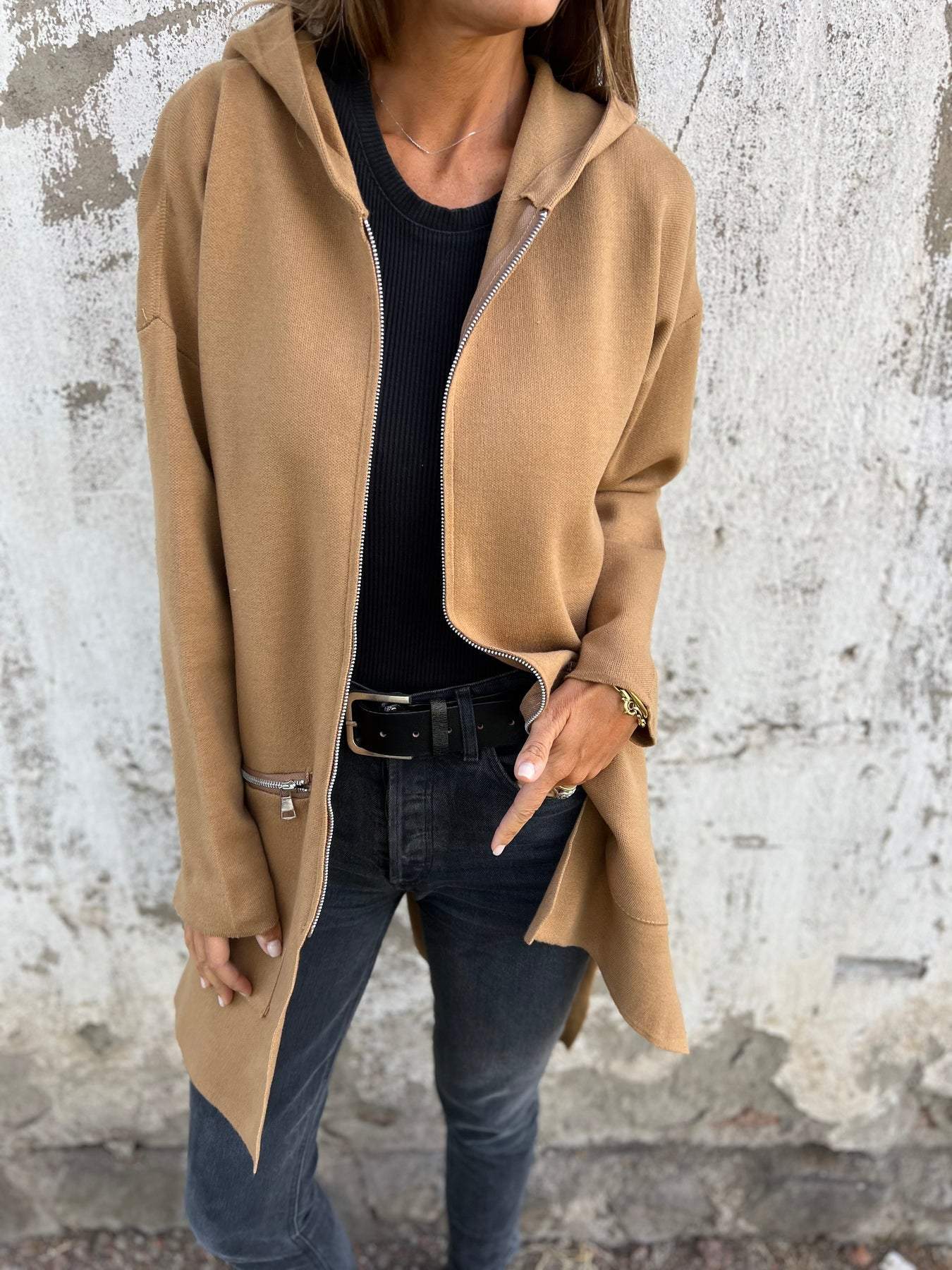 Olivia | Langer Cardigan Cardigan mit Kapuze – Bild 7