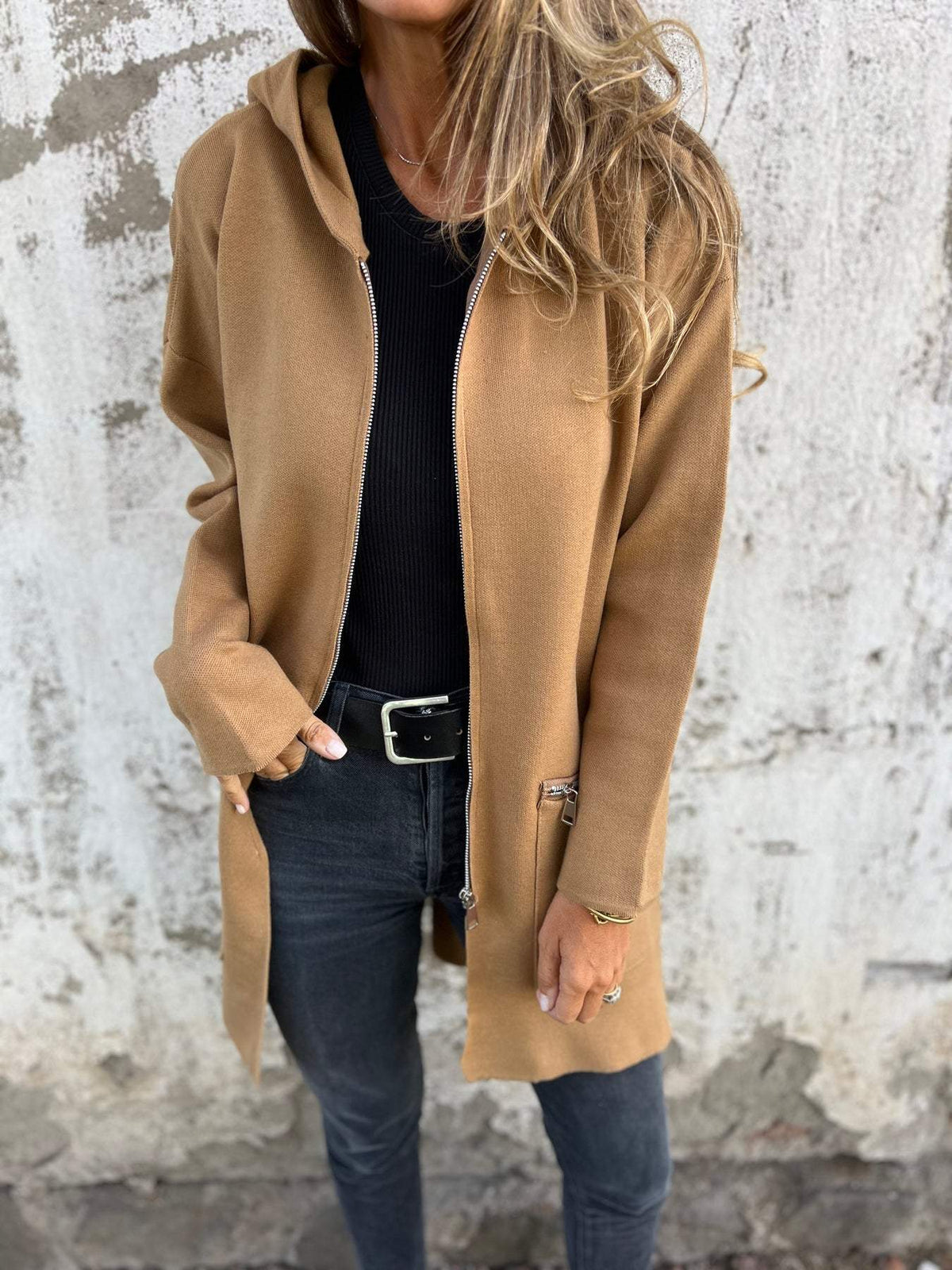 Olivia | Langer Cardigan Cardigan mit Kapuze – Bild 6