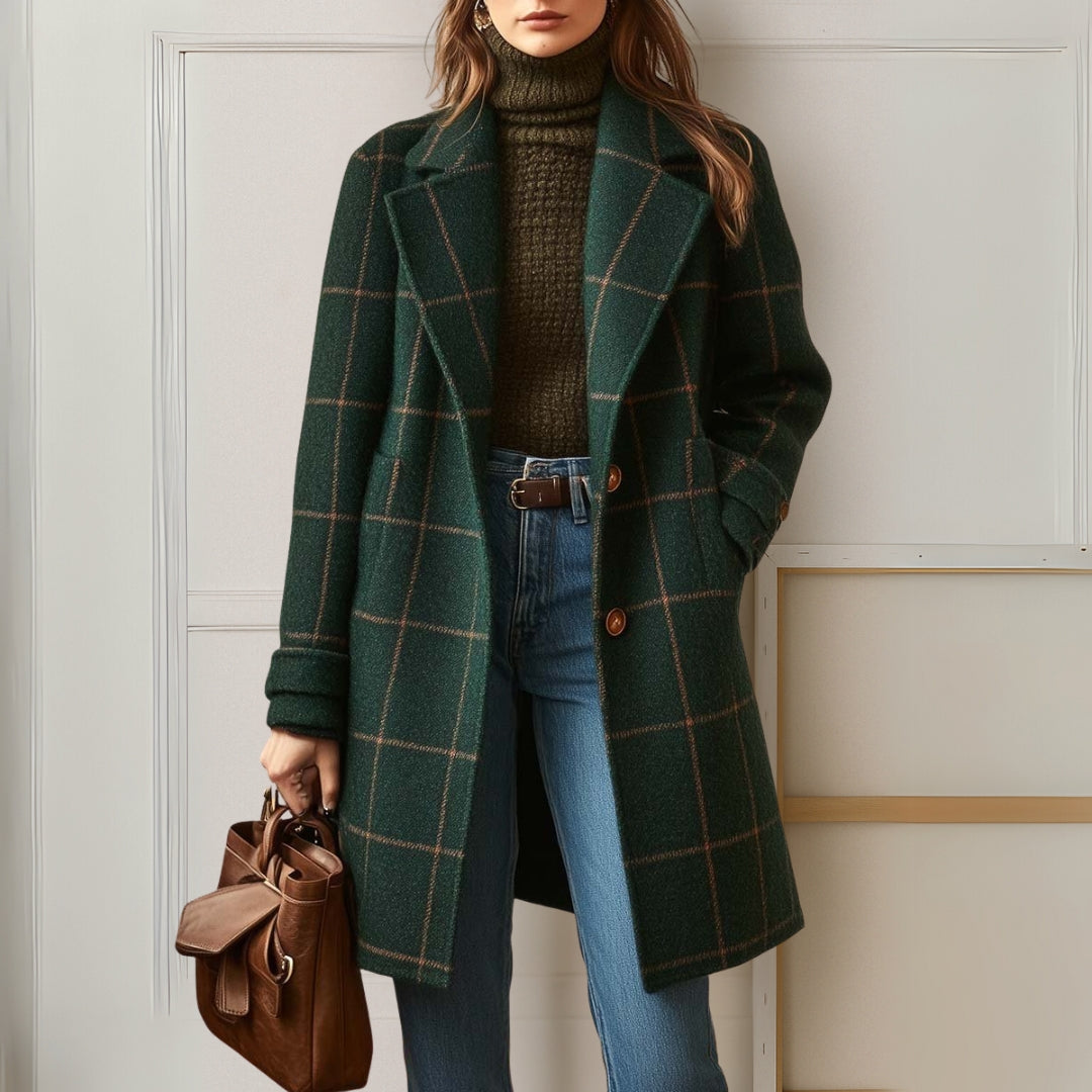 Judith - palton lung din tweed în carouri - imagine 1