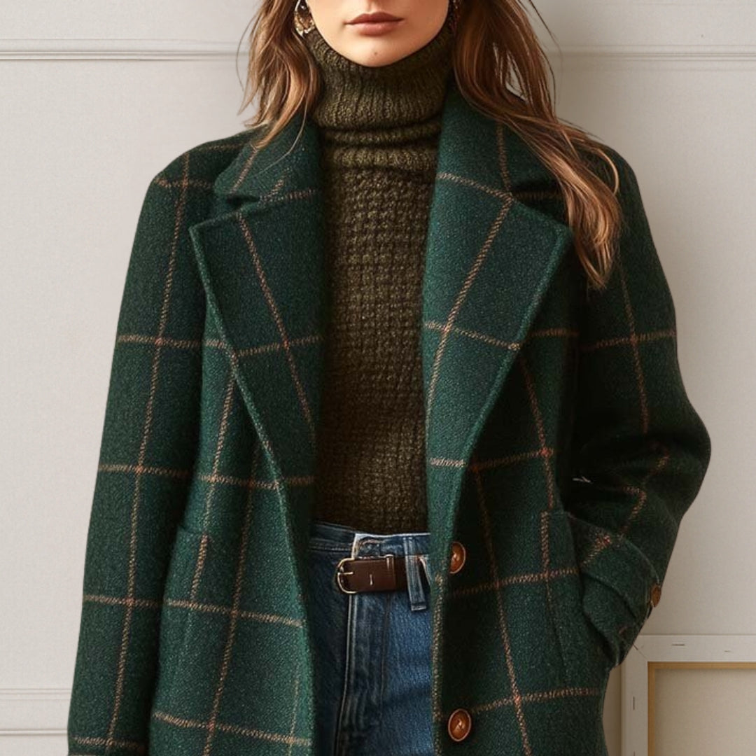 Judith - palton lung din tweed în carouri - imagine 2