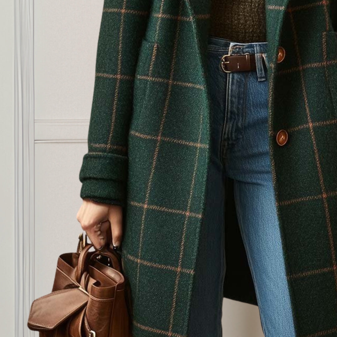 Judith - palton lung din tweed în carouri - imagine 3