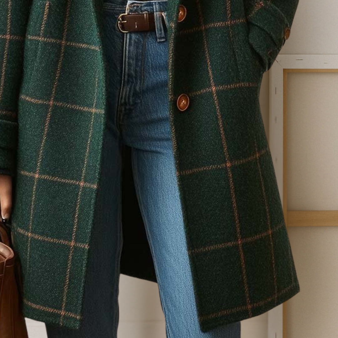 Judith - palton lung din tweed în carouri - imagine 4