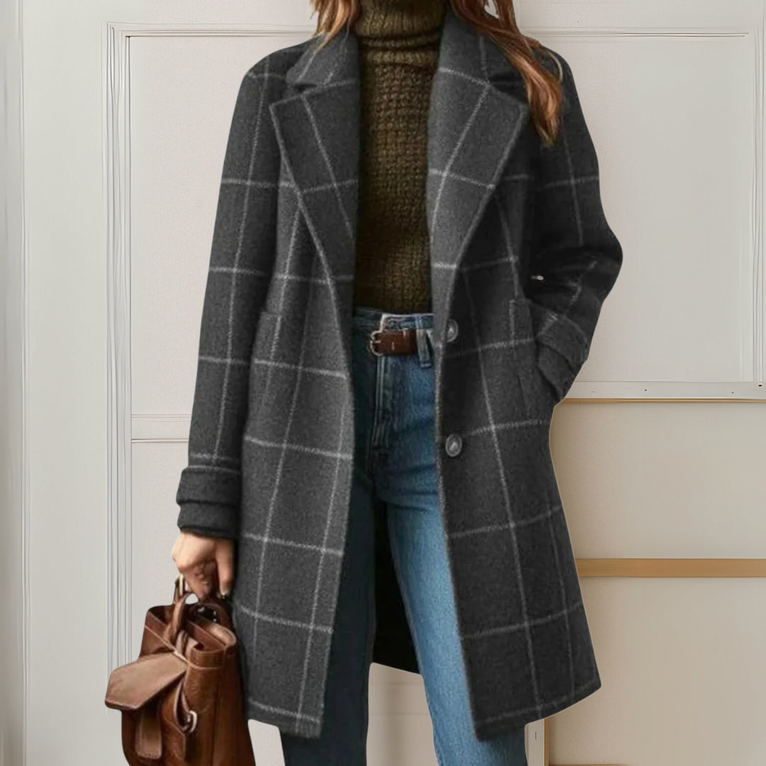 Judith - palton lung din tweed în carouri - imagine 5