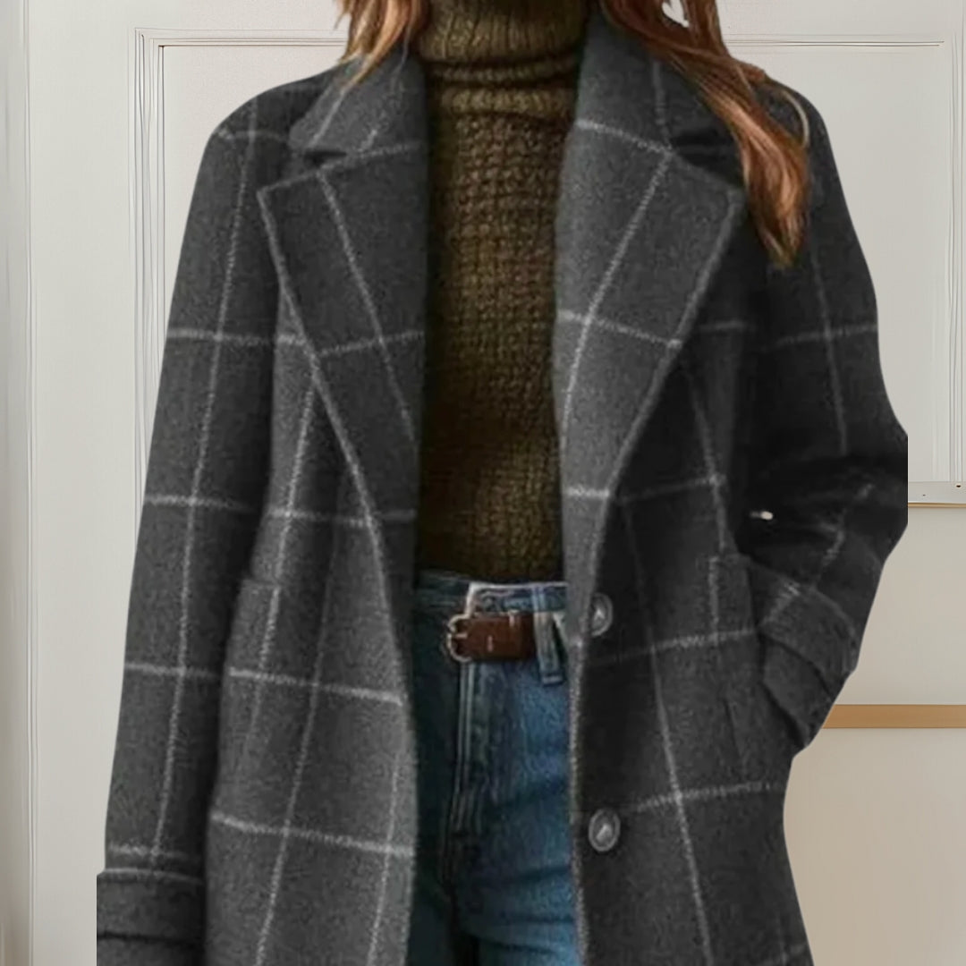 Judith - palton lung din tweed în carouri - imagine 6