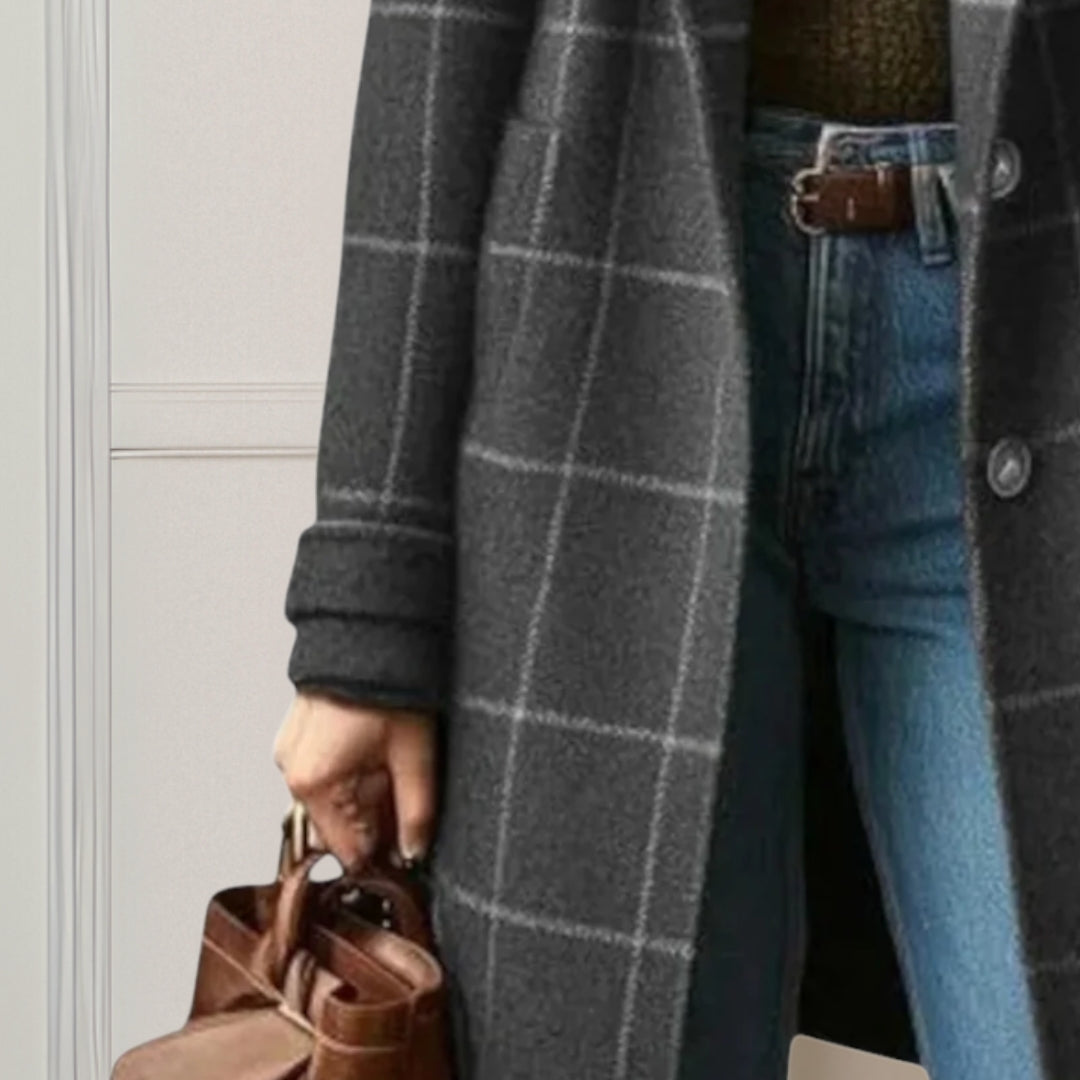 Judith - palton lung din tweed în carouri - imagine 7