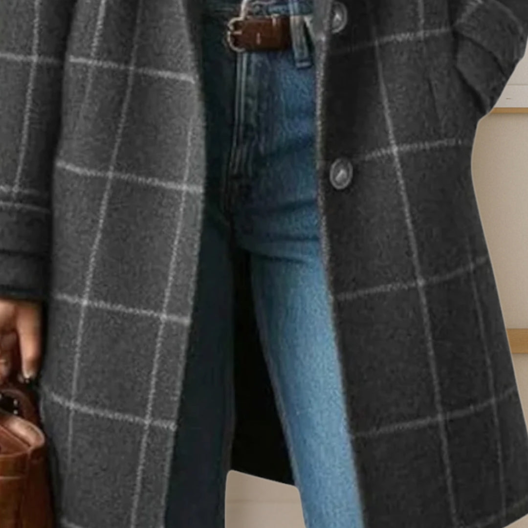 Judith - palton lung din tweed în carouri - imagine 8