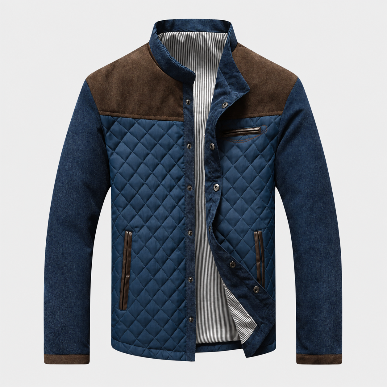 Laurent Monaco Herrenjacke in Braun, frontale Produktansicht mit Steppung und Innenfutter