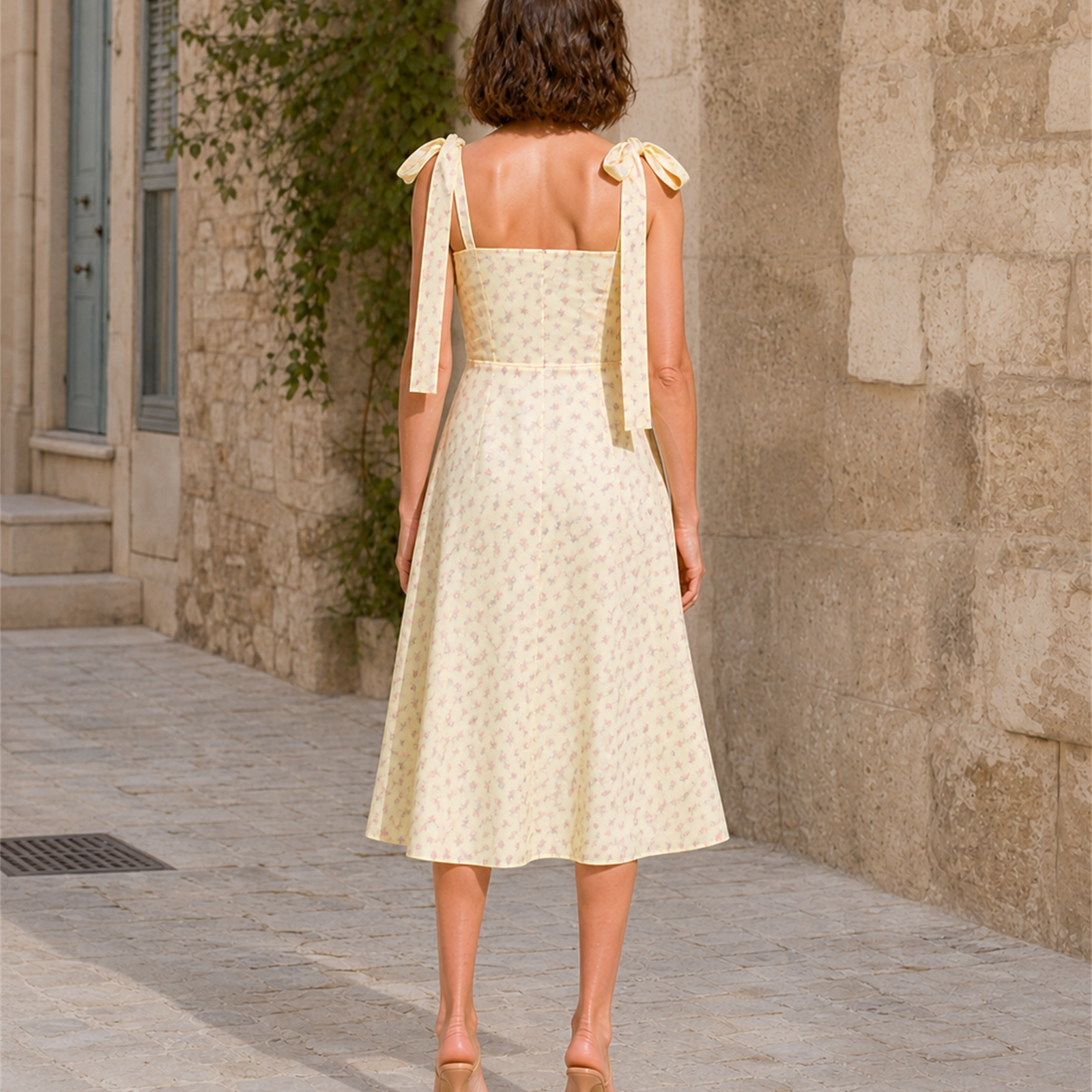 Rochie cu imprimeu floral, vedere din spate