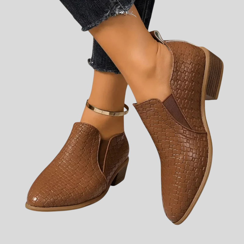 Estelle | Geflochtene Stiefeletten mit Blockabsatz