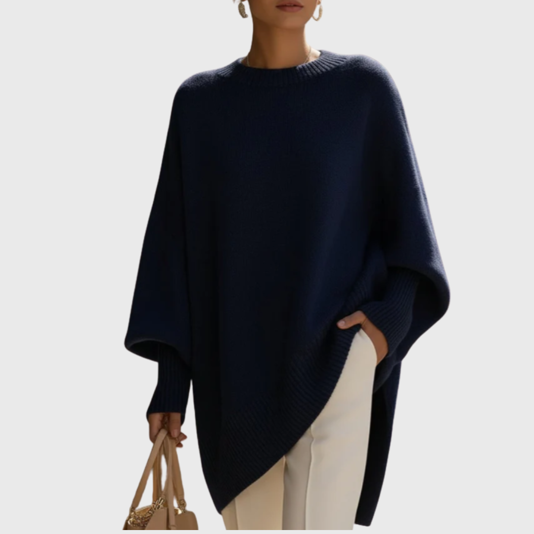 Livia - pulover poncho oversize, bleumarin