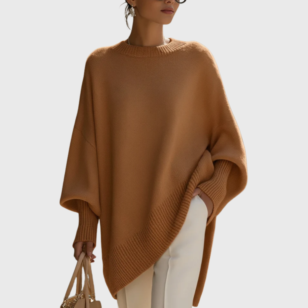 Livia - pulover poncho oversize, maro