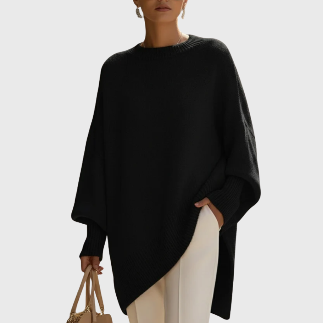 Livia - pulover poncho oversize, negru