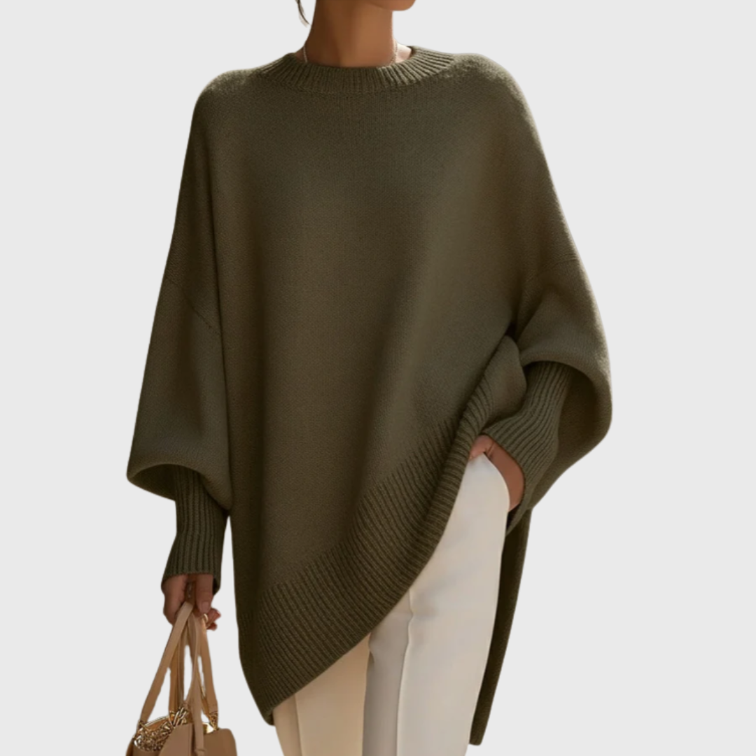 Livia - pulover poncho oversize, olive