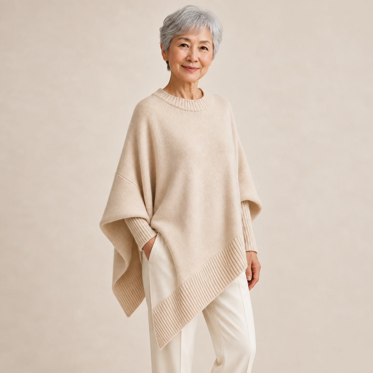 Livia – Oversize-Poncho-Pullover – Beige, alternative Pose