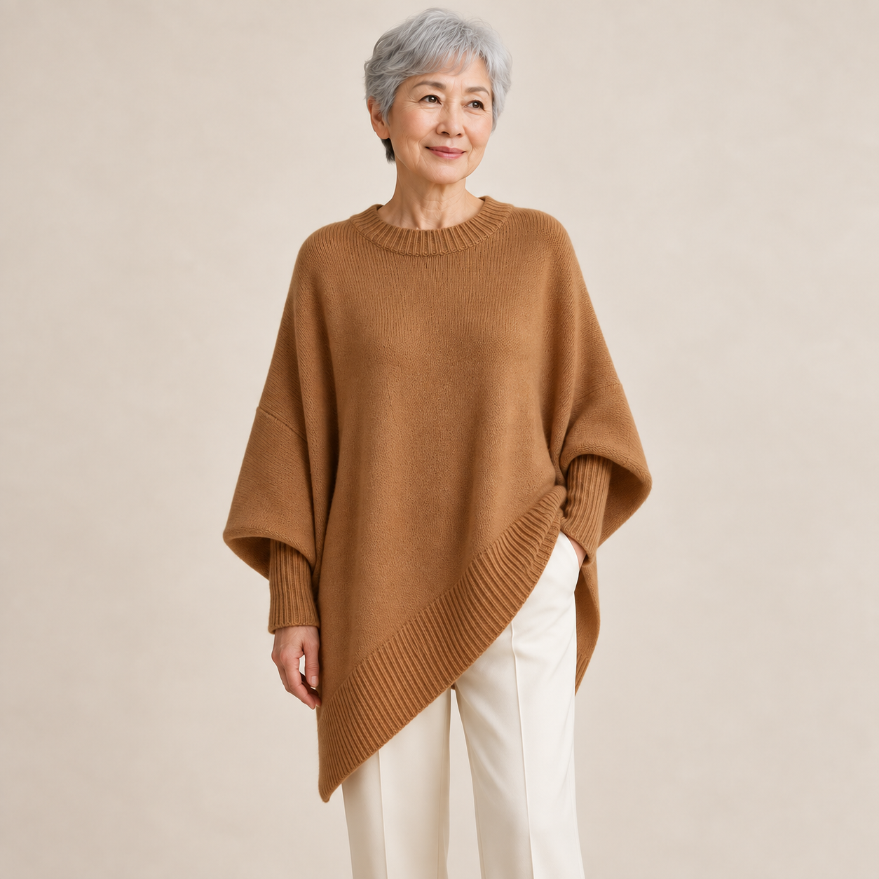 Livia – Oversize-Poncho-Pullover – Braun